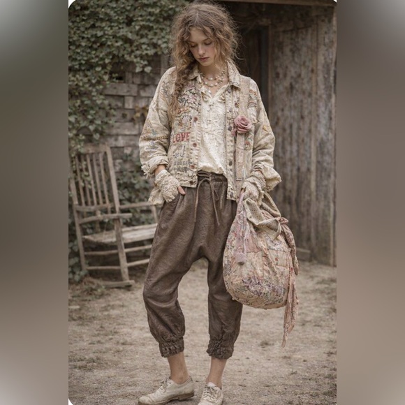 ROCOCO Pants - ROCOCO Crinkle Leather Pants Sz S Barrel Drop Crutch Crop Harem Olive Green Soft